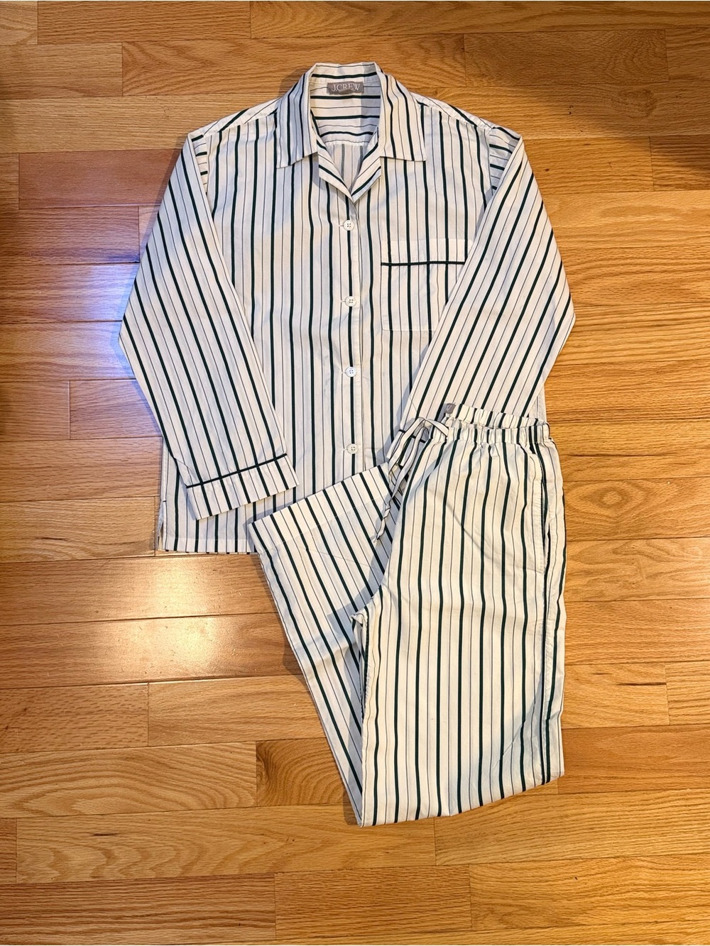New J. Crew Women’s Pajama Set - XXS White & Green Stripes